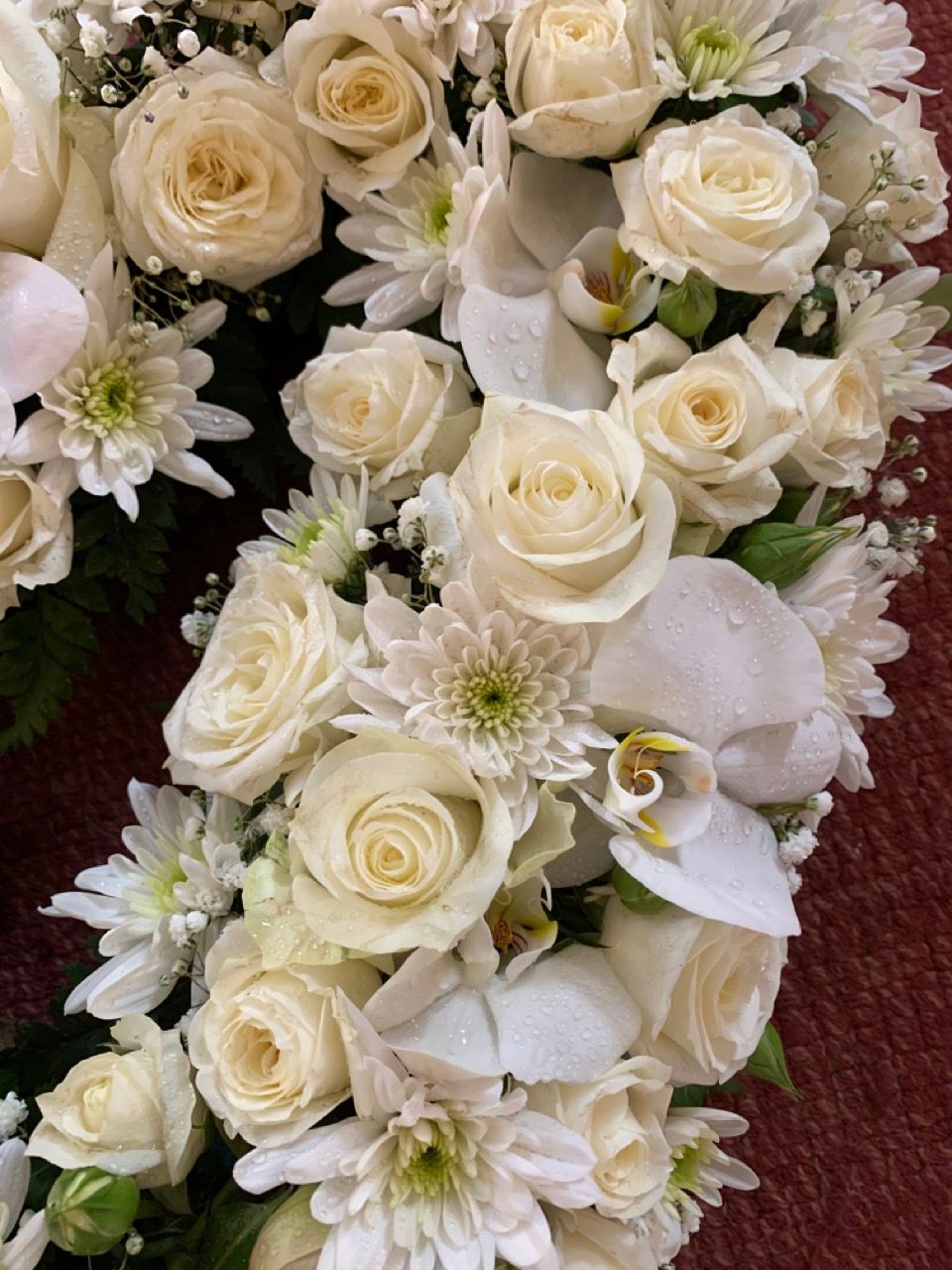 Hvit bryllupsbukett, nærbilde